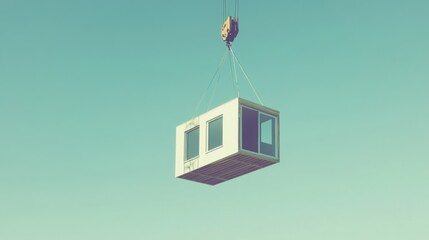 Assembly of a prefabricated house module using a crane on the construction site