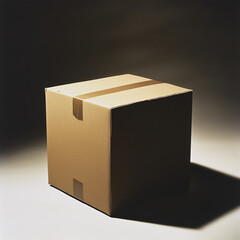 Realistic photograph of a fully visible cardboard box.

