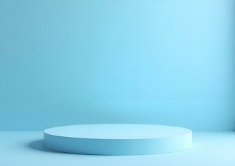 Round podium with empty place for your product. Light blue background.