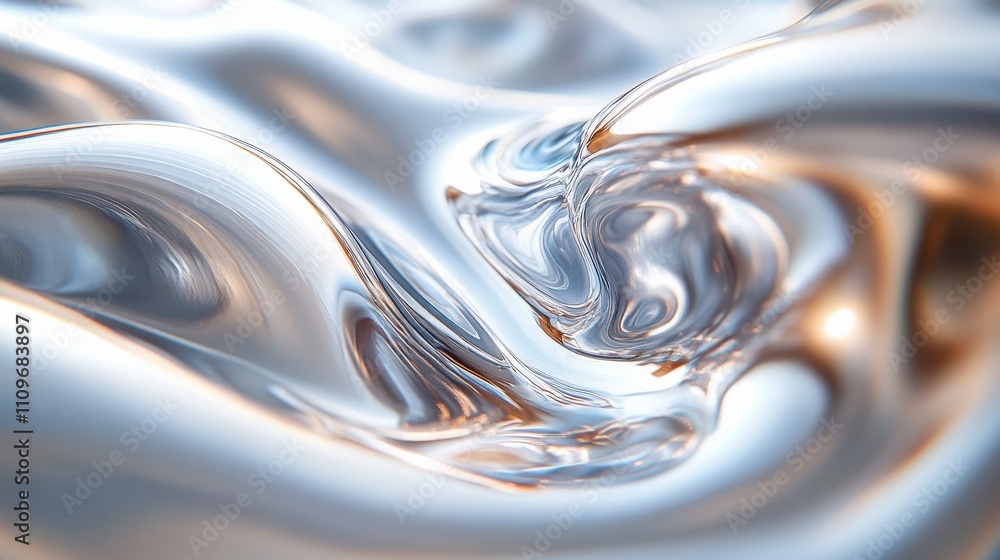 Poster abstract silver wave texture with flowing liquid surface reflecting light in an artistic composition