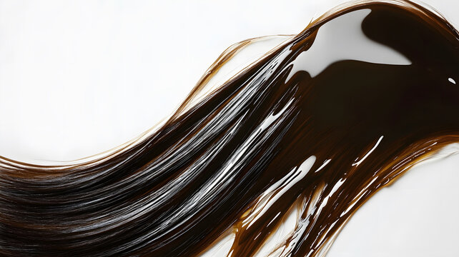 Realistic display of argan oil being massaged into the hair on a white background, emphasizing its smooth, glossy texture and the nourishing effect on hair