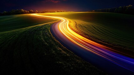 A long road with a bright yellow line