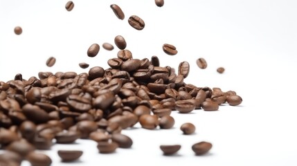 Obraz premium Roasted Coffee Beans Falling on White Background