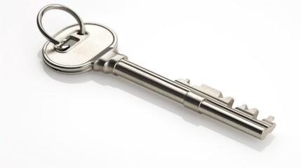 A Close-Up of a Metallic Key on a White Background