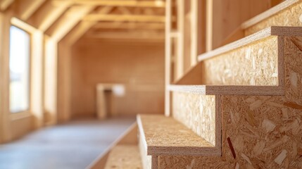 Stair structure made of OSB boards in a single-family house during construction