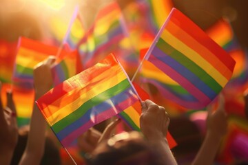 Fototapeta premium Rainbow flags symbolize diversity and human rights for LGBTQ+ pride.