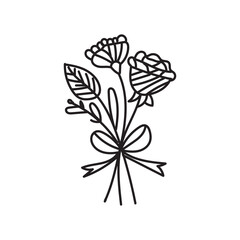 Hand-drawn flower icon, Vector illustration, Outlines black wildflowers, Botanical design. perfect for branding or symbol design.	