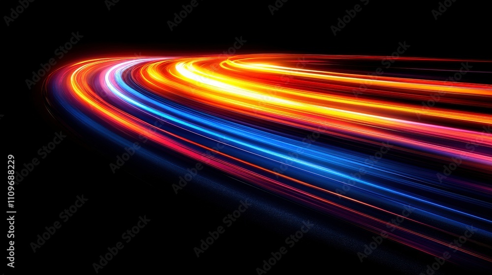 Poster vibrant stream of light trails in a dark background creating a dynamic and energetic visual effect r