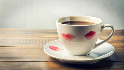 Obraz premium Coffee Cup with Faded Lipstick Marks on the Rim, Soft Illustration with Copy Space