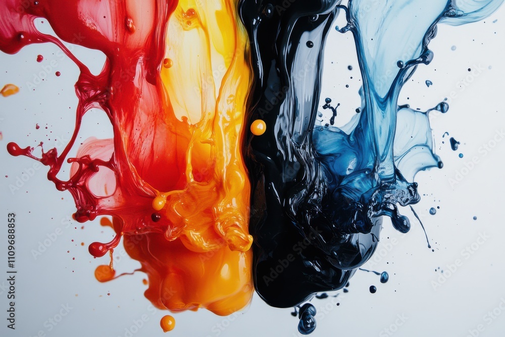 Poster vibrant paint splashes creating a colorful abstract design
