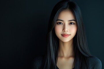 Naklejka premium Portrait of charming woman with silky long straight hair