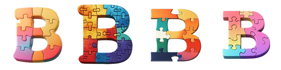 Alphabet B, made with puzzle pieces, Logo design, letter, isolated on a transparent background