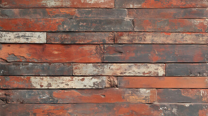 A wall made of wood with a red and white color scheme
