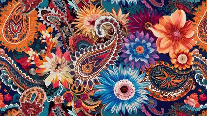 Seamless pattern with paisley and flowers