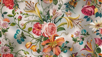 Seamless textile floral pattern on light background