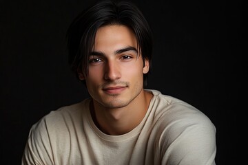 Obraz premium Portrait of handsome woman with model face and black hair