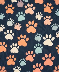 Modern dog paw repeat design in trendy colors, digital, graphic design, background