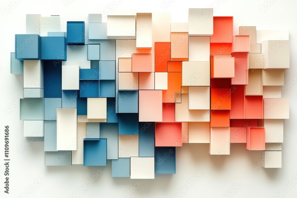 Poster abstract geometric composition of multicolored cubes and squares