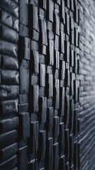 Close-up view of black brick wall textured background