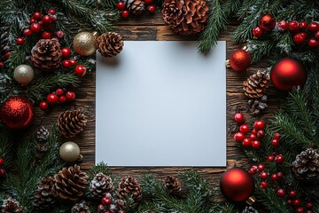 Mockup of white paper with christmas decorations