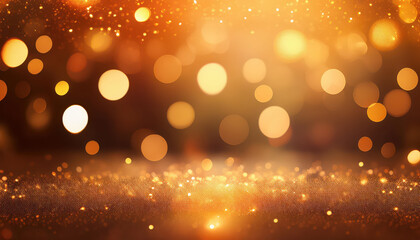 Warm golden bokeh lights background with glowing particles