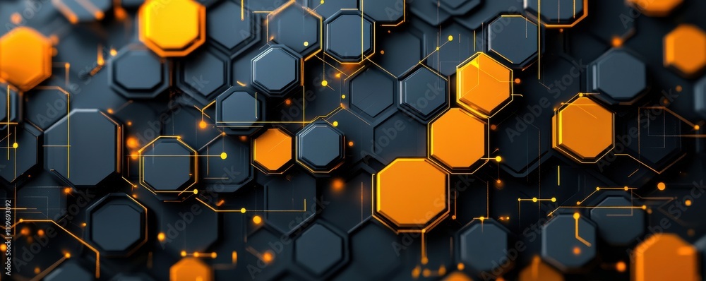 Poster abstract geometric wallpaper with gray and yellow hexagonal patterns
