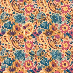 Seamless pattern with paisley and flowers