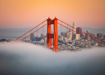 San Francisco - Golden Gate Bridge at Sunset with City in Background