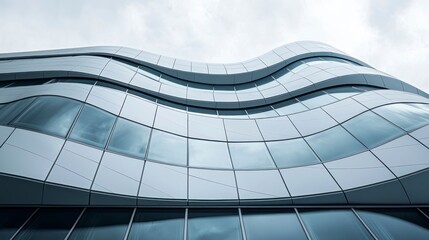 Curved glass facade of modern office building