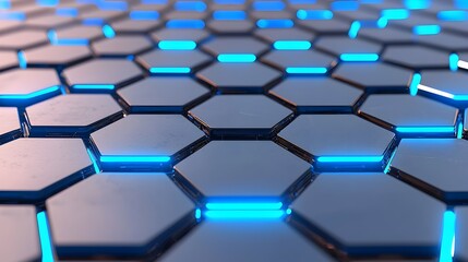 Futuristic Hexagonal Pattern with Glowing Blue Lights for Technology Themed Designs