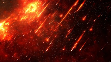 Glowing meteors falling through dark sky