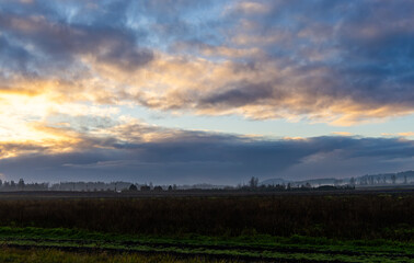 Serene Sunrise Over Fields in Victoria, Vancouver Island, BC, Canada