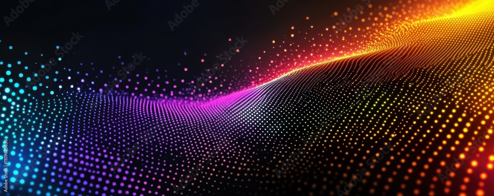 Poster abstract black background with colorful neon dots and lines