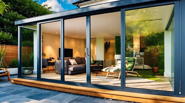 Modern Glass Extension with Luxurious Living Space and Garden View

