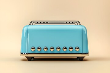 Fototapeta premium Realistic blue toaster with extra-wide slots on a soft beige background
