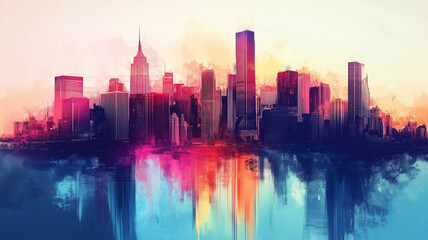 Fototapeta premium Abstract city concept background poster. Abstract urban geometric creative banner pattern. Digital illustration. AI artwork.