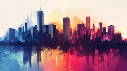 Fototapeta premium Abstract city concept background poster. Abstract urban geometric creative banner pattern. Digital illustration. AI artwork.