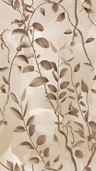 Calming neutral beige climbing leafy vines seamless vector pattern. Vector illustration