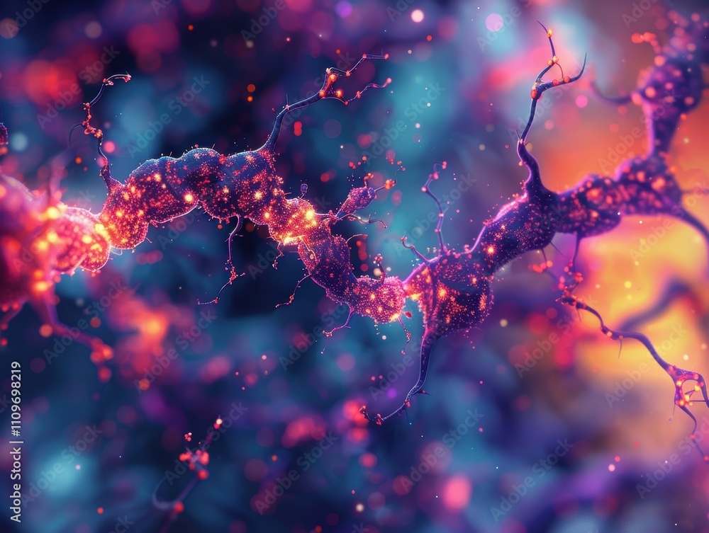 Poster abstract visualization of neurons with vibrant colors and intricate details.