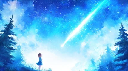 Stargazer Captivated by the Lyrid Meteors Illuminating a Spring Night Sky