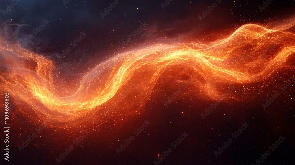 Poster abstract fiery orange wave of energy flowing through the darkness, creating a dynamic and captivatin
