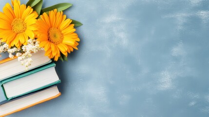 Celebrate World Book Day With Vibrant Flowers and Colorful Books on a Spring Morning