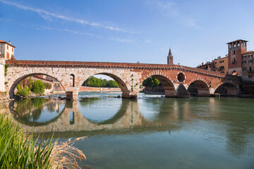 Fototapeta premium Ponte Pietra is a Roman arch bridge over the Adige river in the Italian city of Verona. Italy