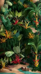 Fotobehang Tropical wallpaper, Tropic trees and leaves, wallpaper design for digital printing- 3d illustration © Venture Bell