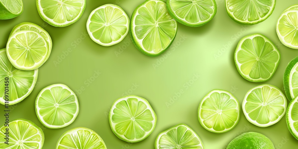 Aufkleber a green background with many lime slices on it. the lime slices are arranged in a way that they look