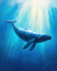 Naklejka premium Whale Gracefully Swims in Vibrant Blue Waters on World Whale Day Celebration