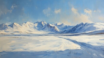 Fototapeta premium A Snowy Mountain Range With a Path Leading to the Horizon