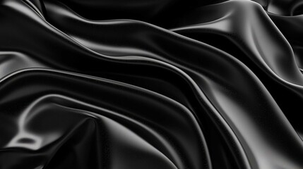 Fototapeta premium Luxurious Black Satin Fabric Texture for Elegant Fashion Backdrops and Drapery
