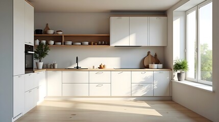 Bright Scandinavian Minimalist Kitchen Featuring Natural Elements