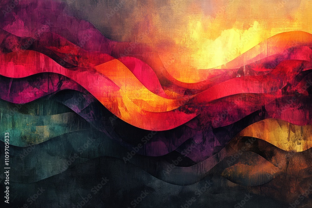 Poster abstract background featuring vibrant, flowing waves in a dynamic composition, showcasing movement a